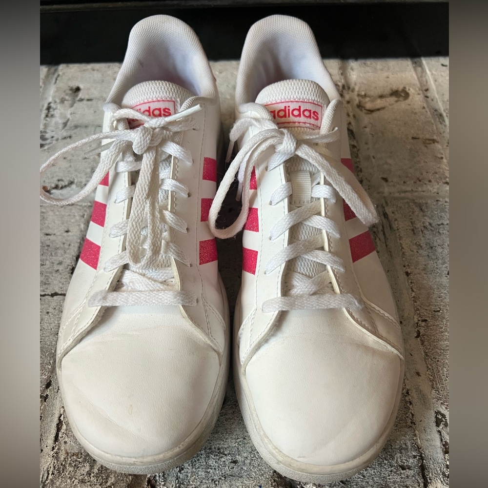 Adidas White and Pink Striped Sneakers